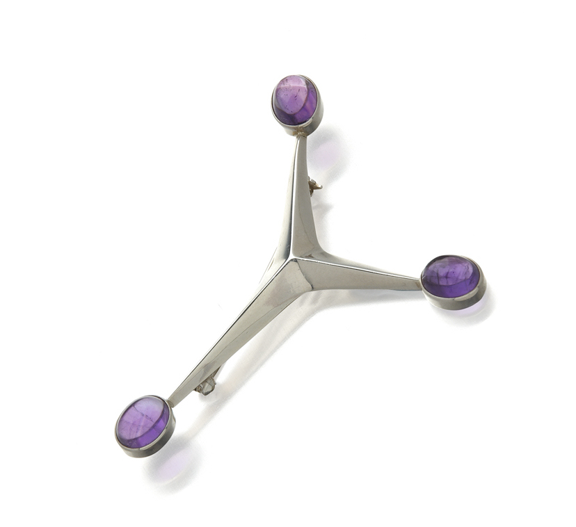 BENT GABRIELSEN - a 1950's silver mounted amethyst set brooch,