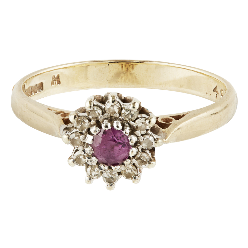 A 9ct gold ruby and diamond set cluster ring
