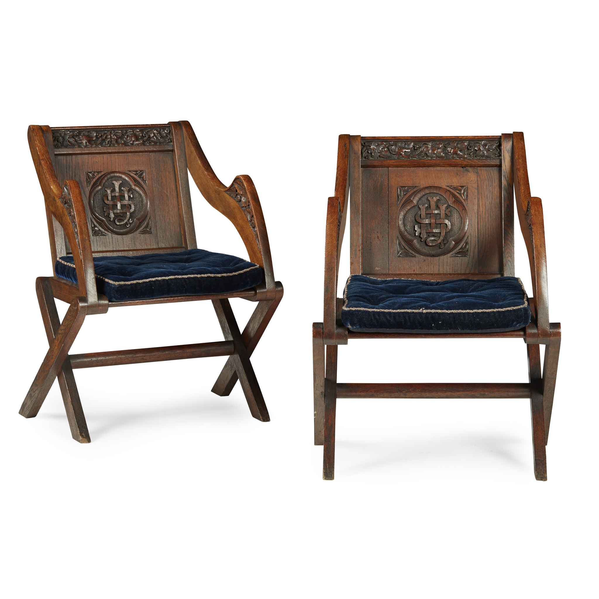 PAIR OF SCOTTISH VICTORIAN CARVED OAK GLASTONBURY CHAIRS