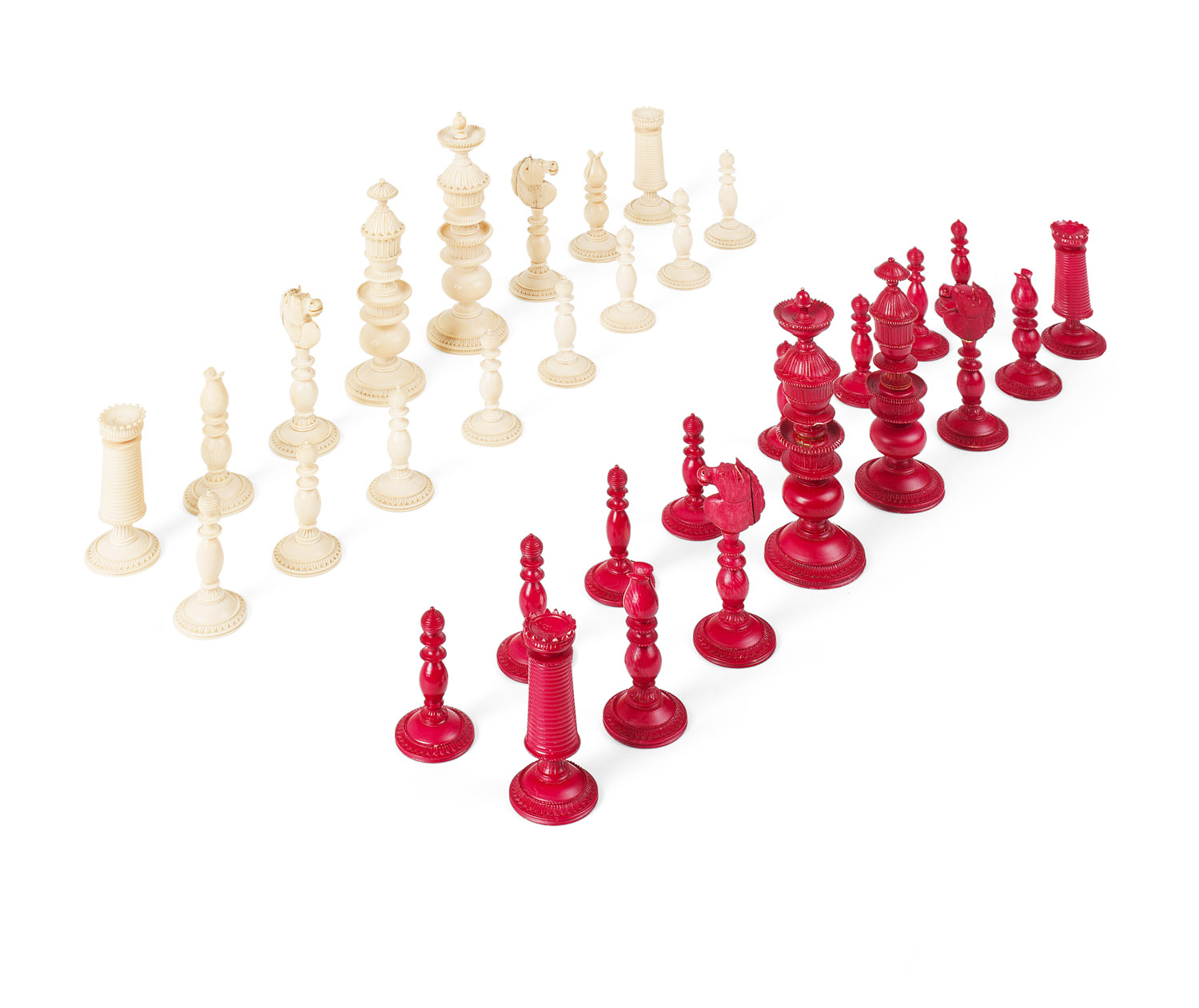 SET OF ENGLISH CARVED IVORY CHESS PIECES