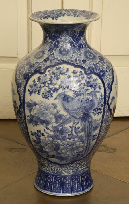 A Japanese blue painted ceramic vase, Meiji period