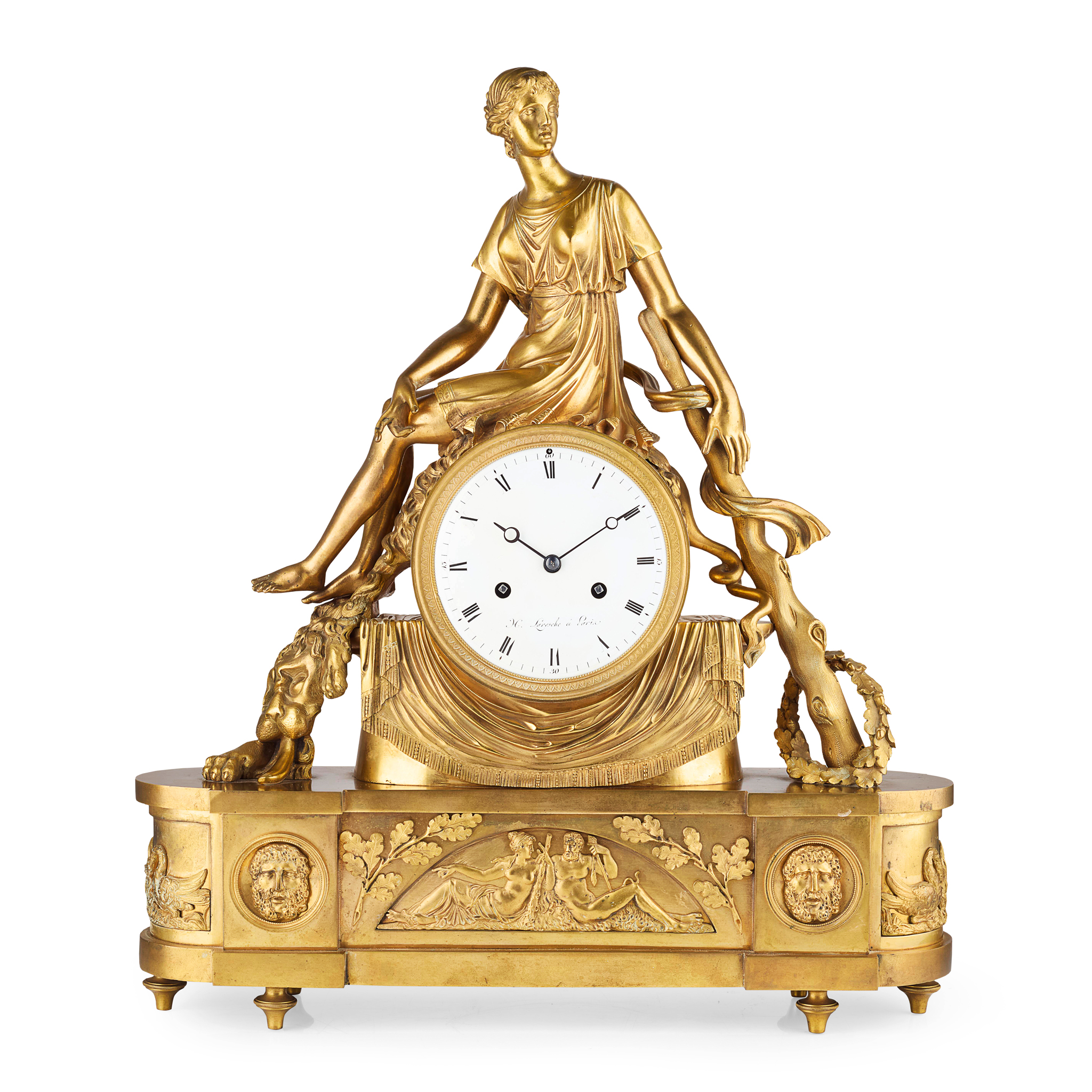 FRENCH EMPIRE GILT BRONZE FIGURAL MANTEL CLOCK, HENRY LARESCHE, PARIS