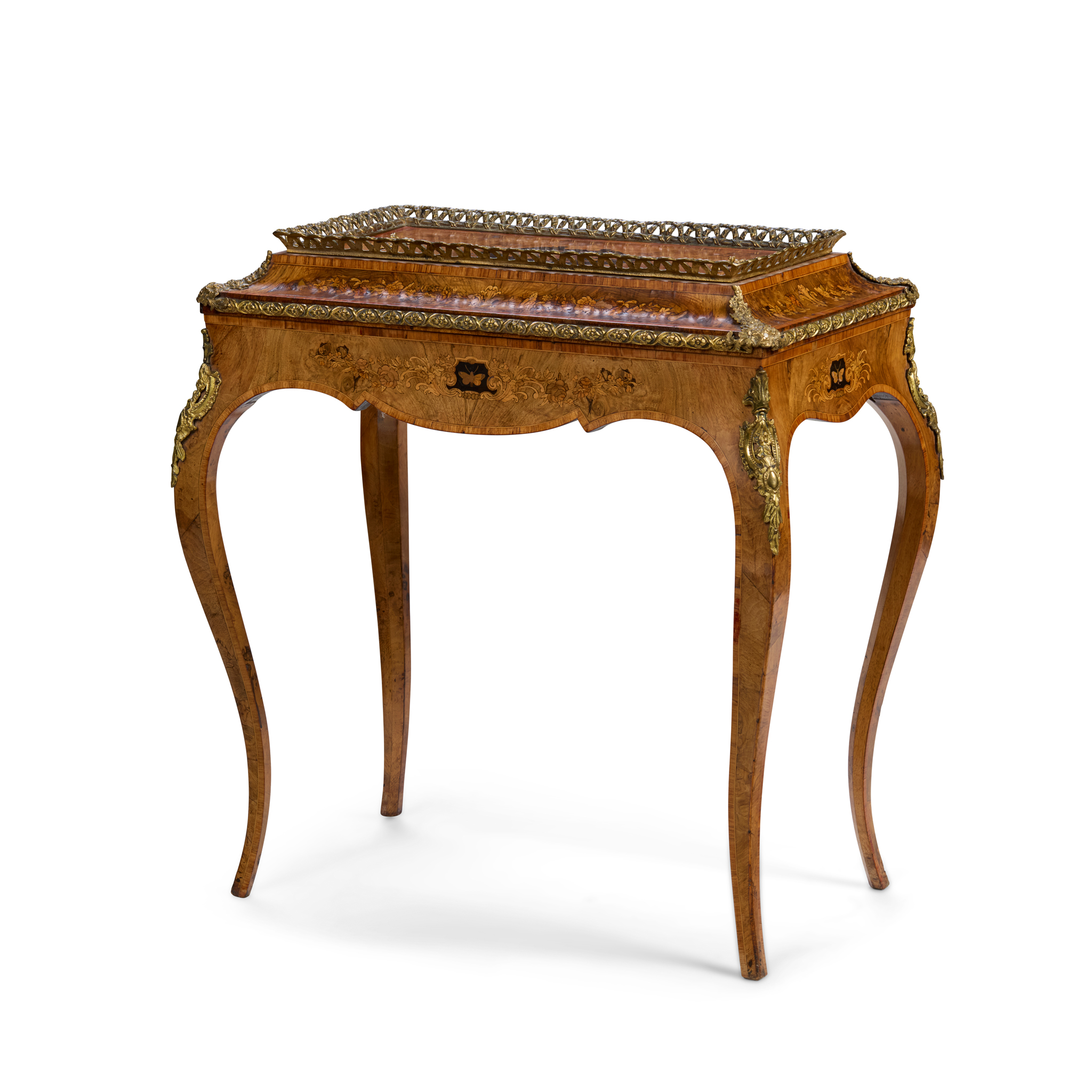 LOUIS XV STYLE KINGWOOD, WALNUT, AND MARQUETRY JARDINIERE TABLE