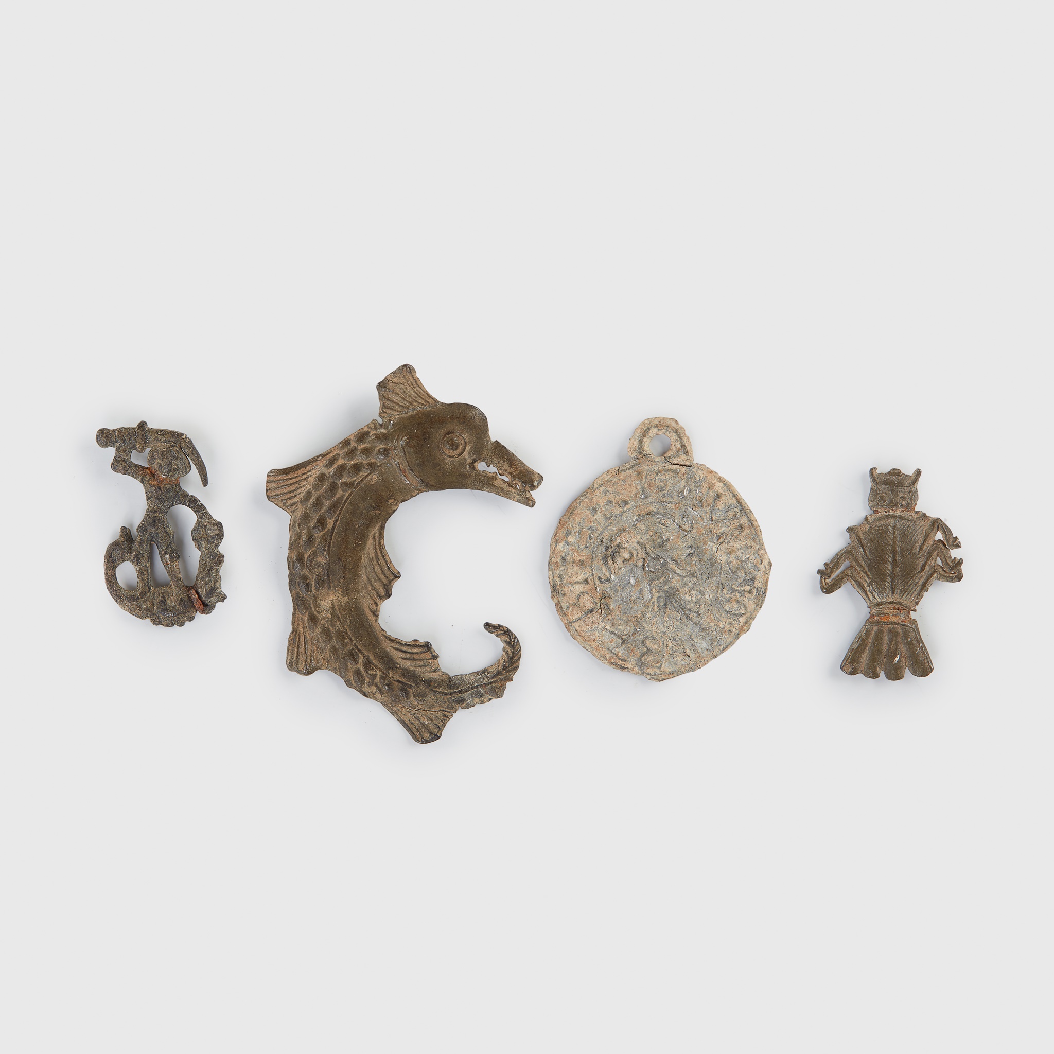 FOUR PEWTER PILGRIM BADGES