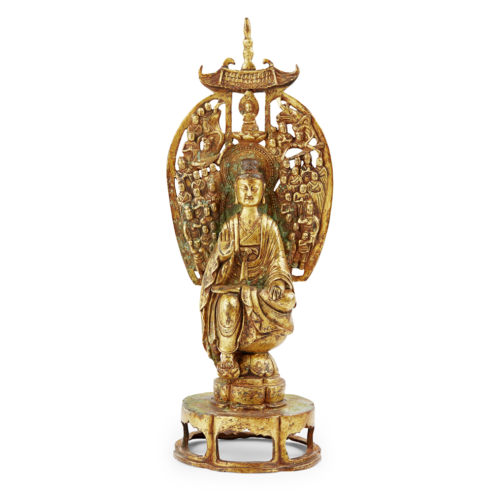 GILT-BRONZE VOTIVE FIGURE OF BUDDHA