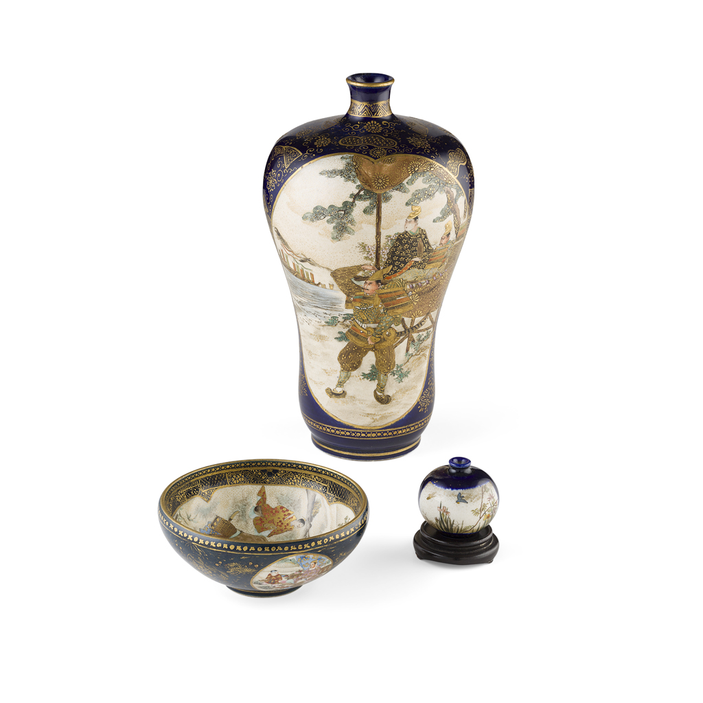 COBALT-BLUE GROUND SATSUMA VASE