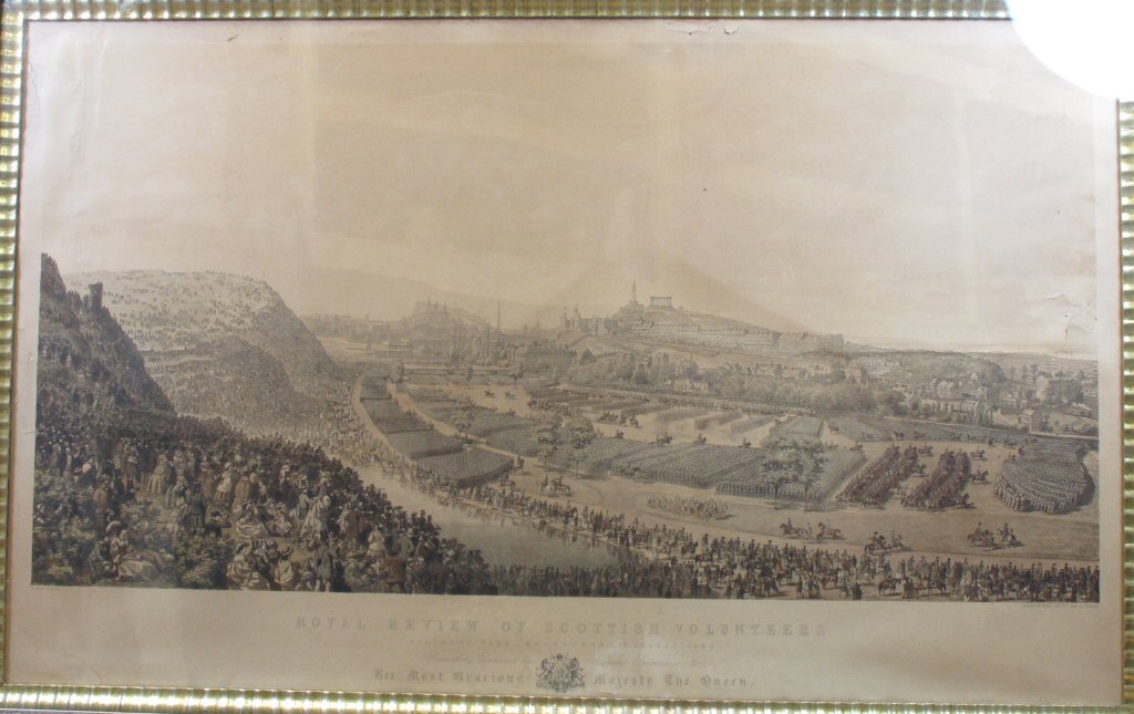 A large 19th century print of the 'Royal Review of Scottish Volunteers'