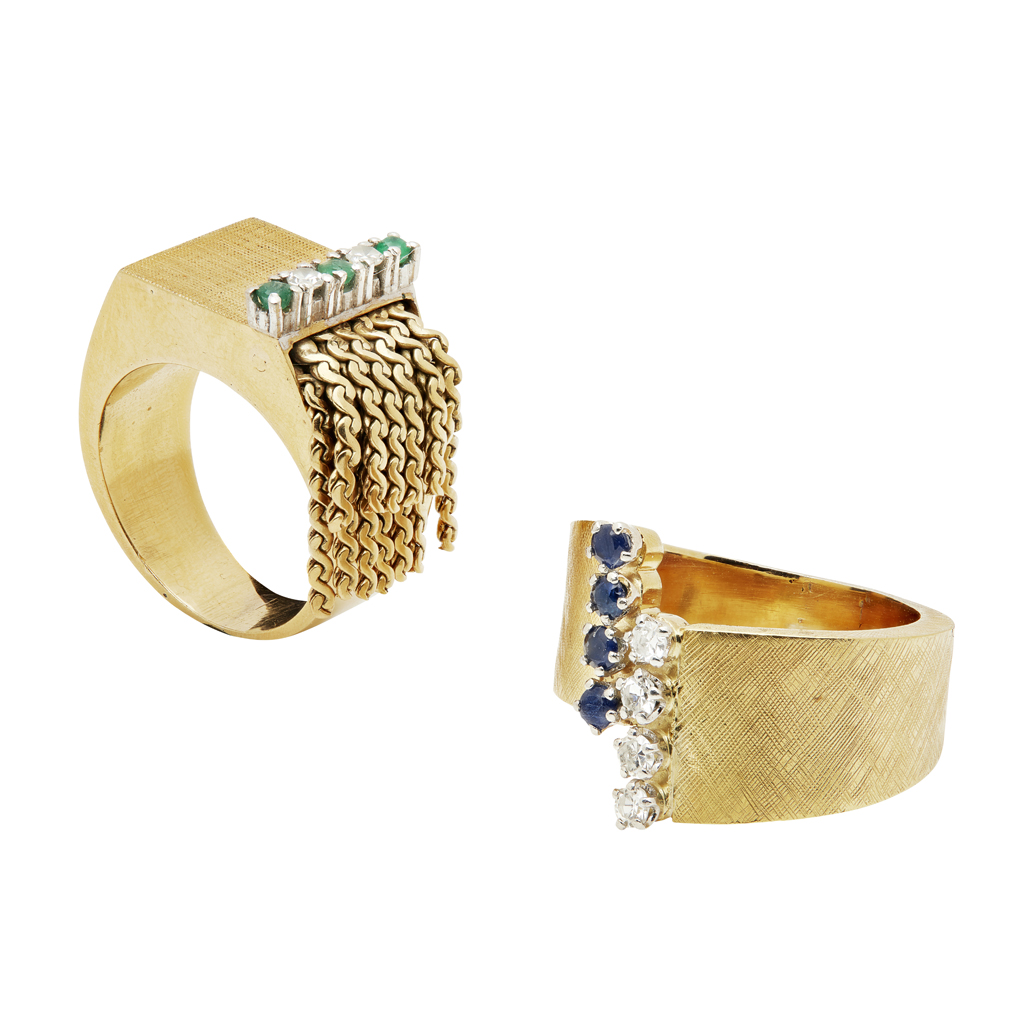 A contemporary diamond and sapphire set ring