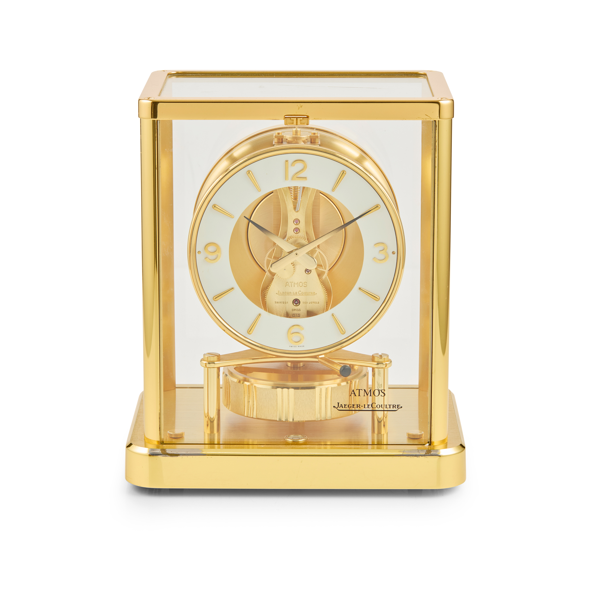 SWISS GILT BRASS 'ATMOS' CLOCK, BY JAEGER LECOULTRE, GENEVA