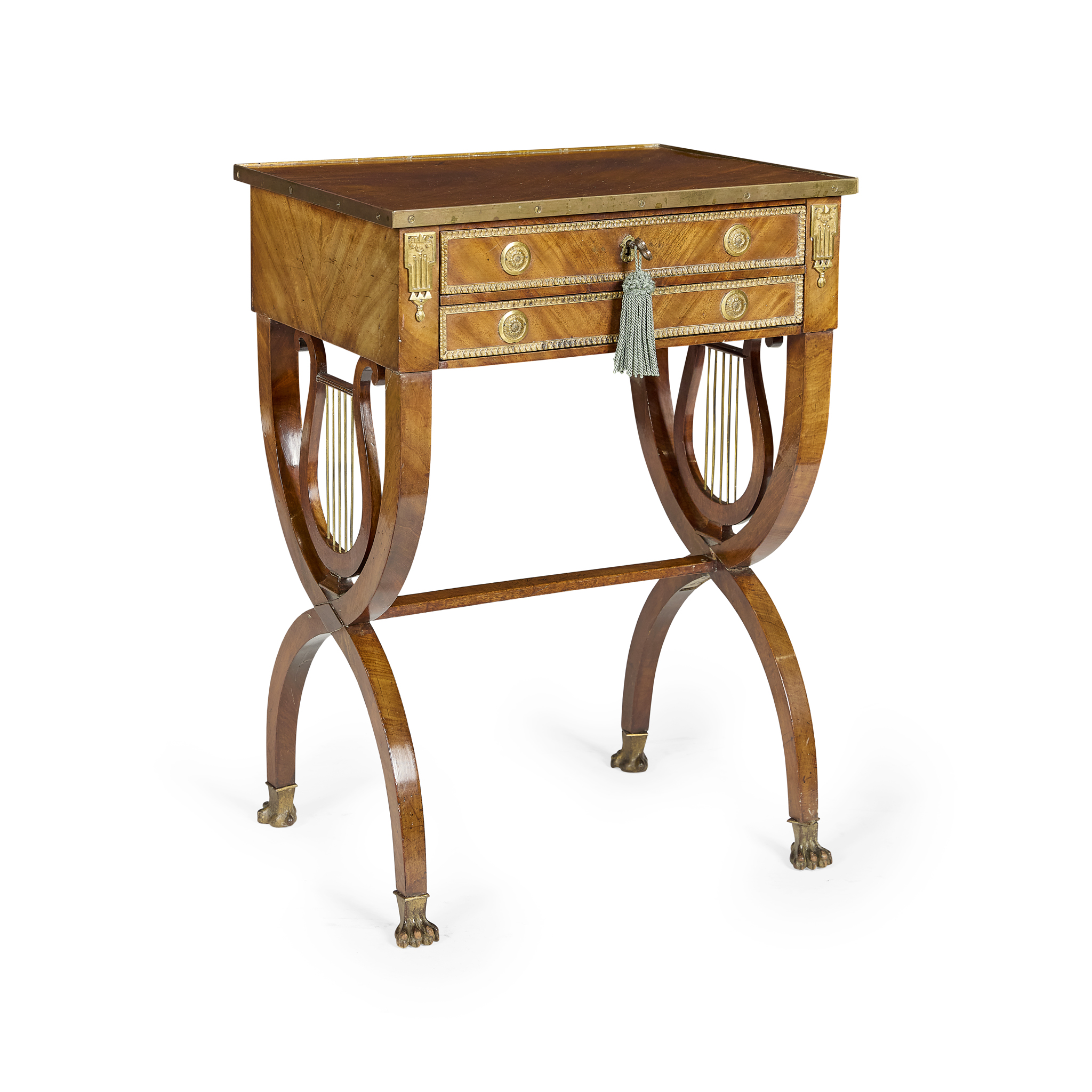 FRENCH EMPIRE MAHOGANY AND BRASS WORKTABLE