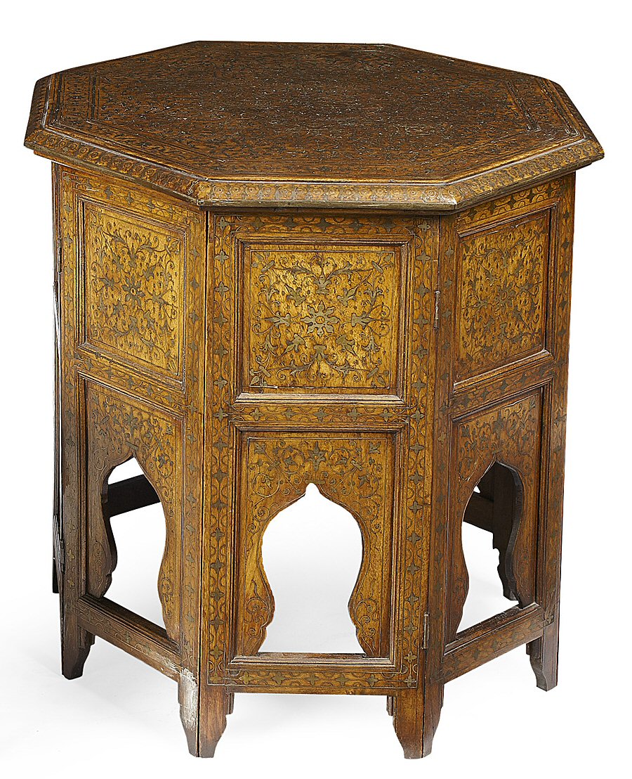 INDIAN ROSEWOOD BRASS INLAID FOLDING TEA TABLE