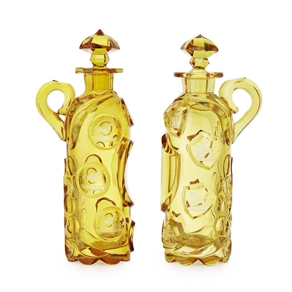 NEAR PAIR OF BOHEMIAN EWER-BOTTLES AND STOPPERS
