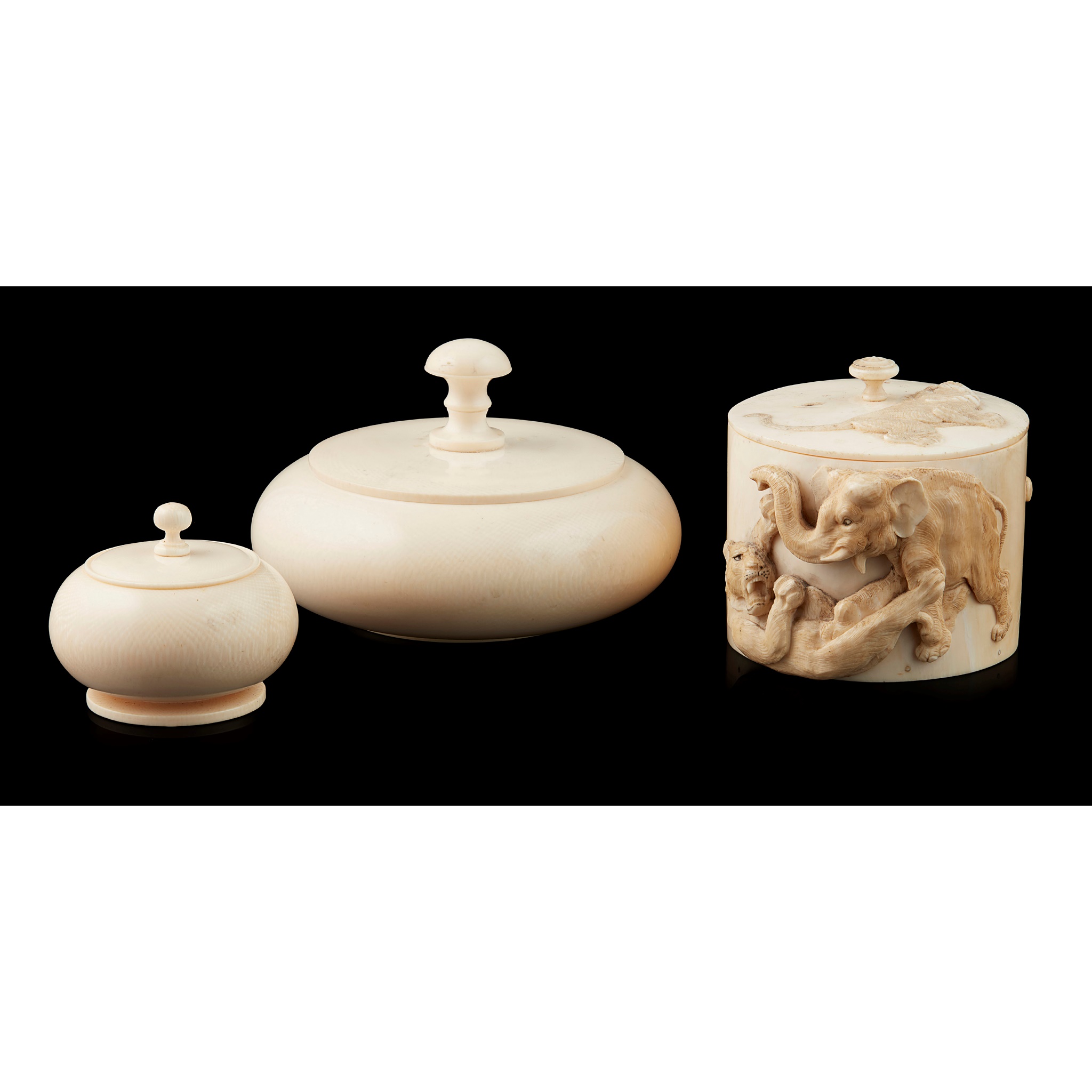 GROUP OF THREE JAPANESE IVORY PATCH BOXES