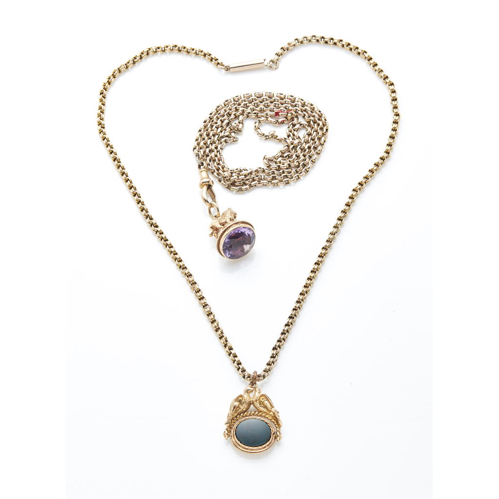 Two Victorian gold and gem set pendant necklaces