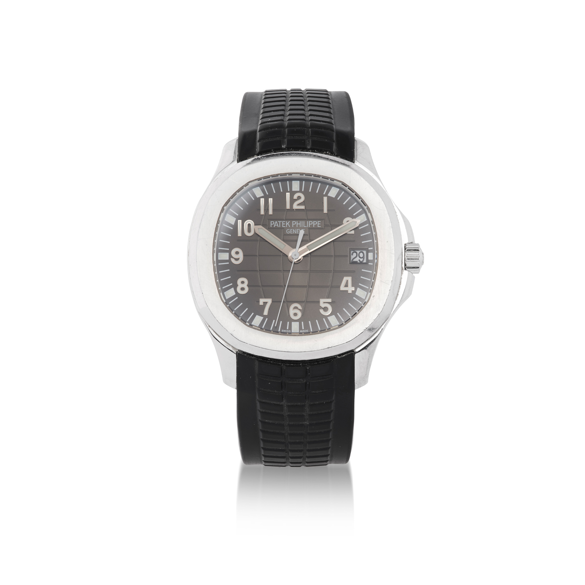 Patek Philippe. A fine and desirable stainless steel automatic wristwatch on rubber strap