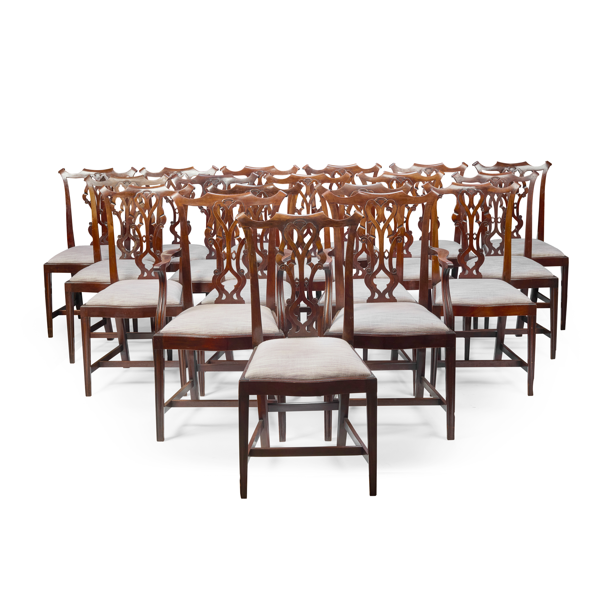 SET OF EIGHTEEN GEORGE III STYLE MAHOGANY DINING CHAIRS