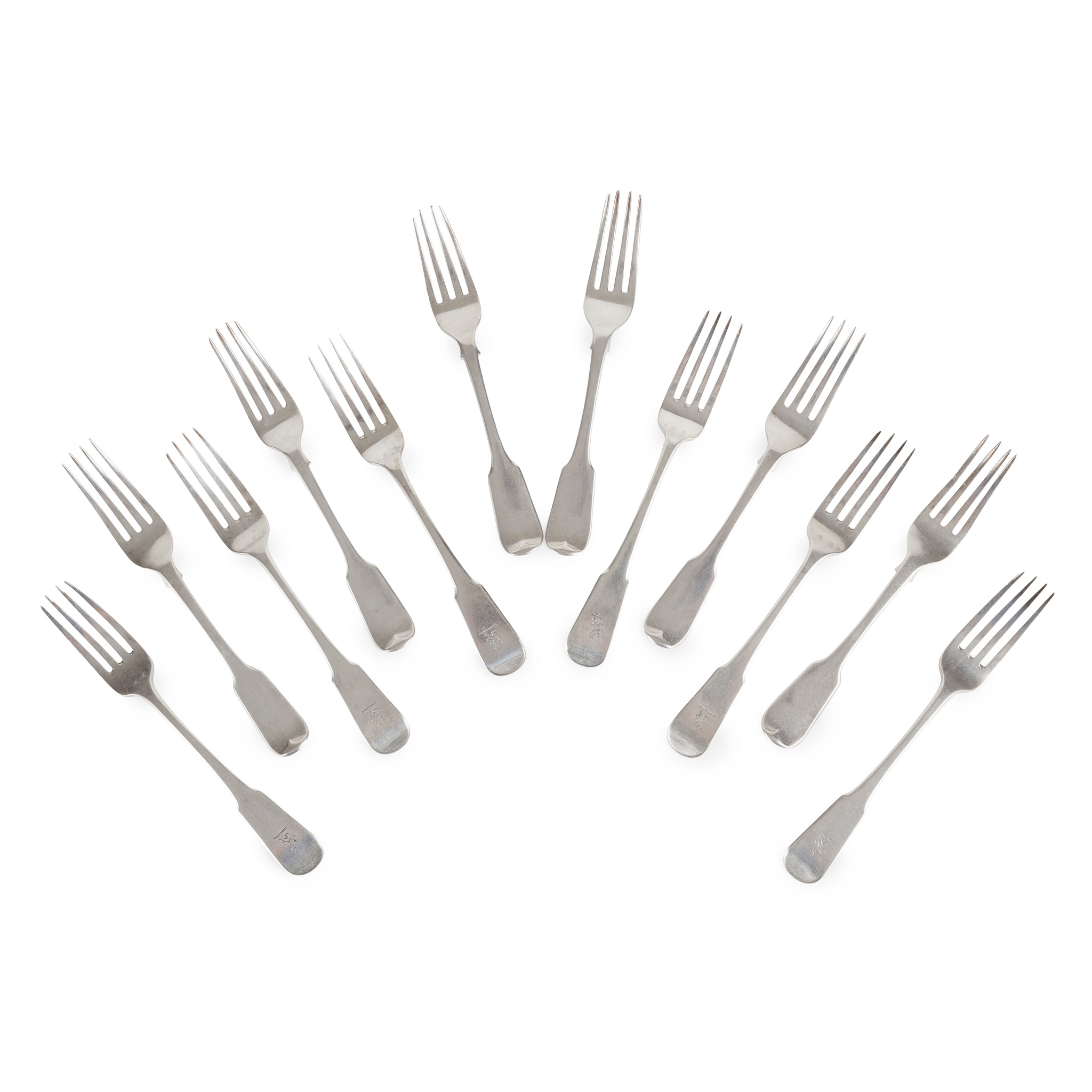 A set of fourteen matched George III table forks