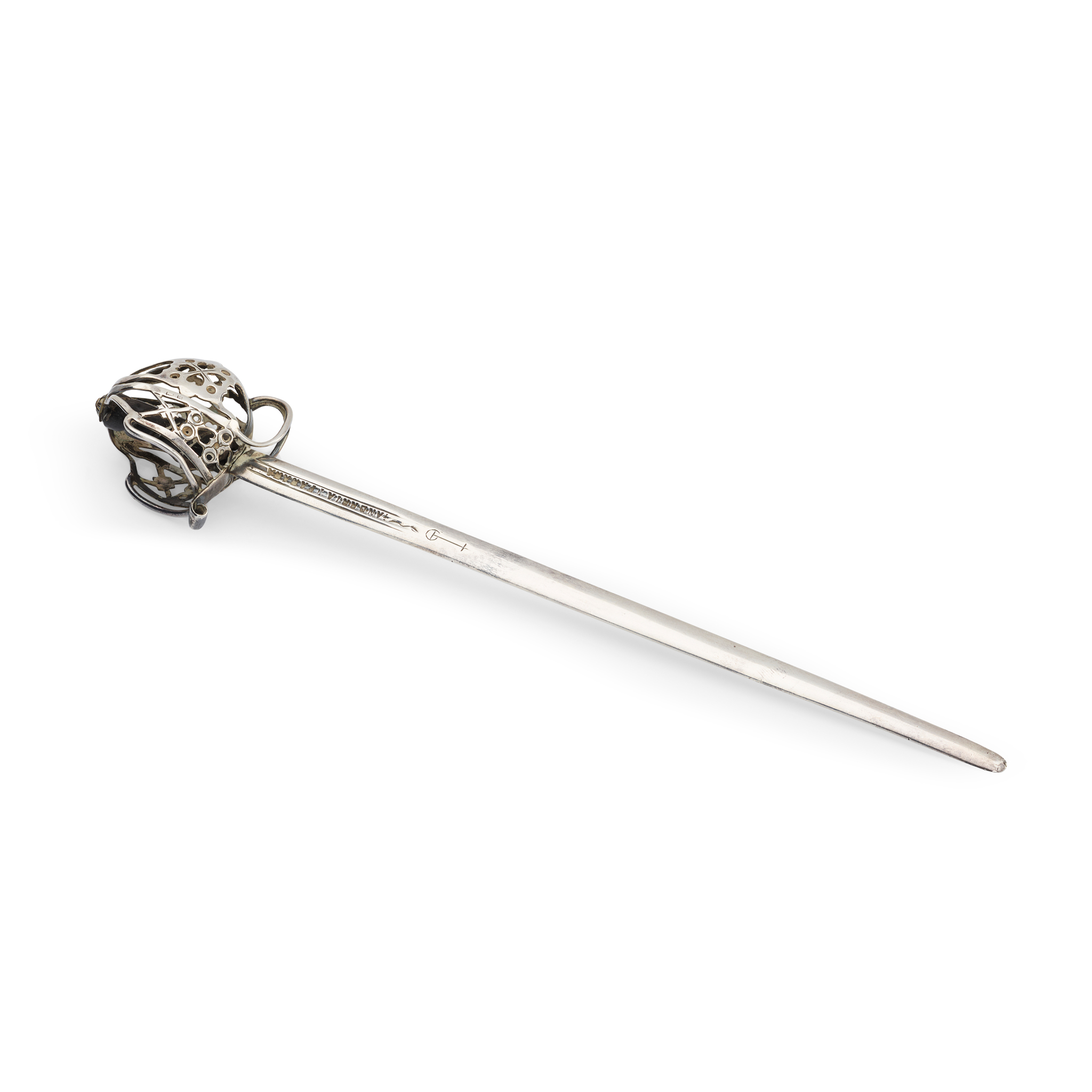 A LATE VICTORIAN BASKET HILTED SWORD LETTER OPENER