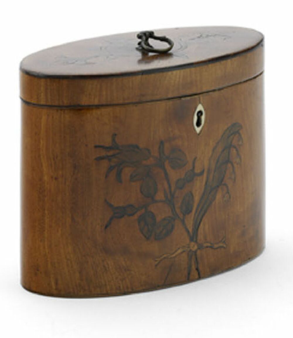 A George III satinwood and marquetry tea caddy