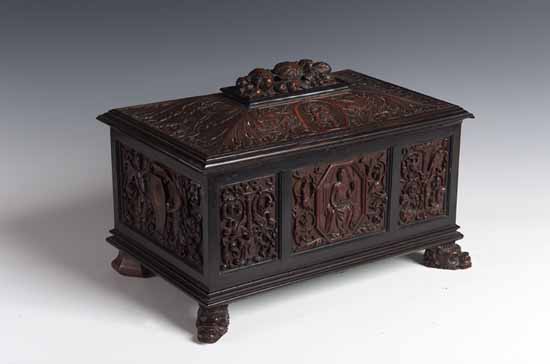A 19th century Italian ebony and oak table coffer