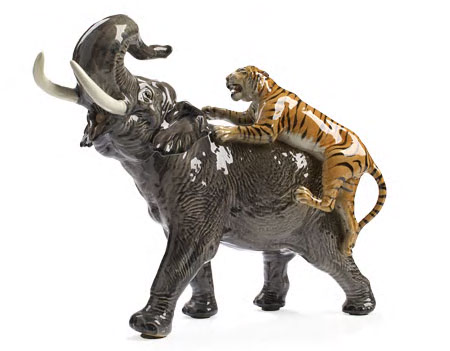 A large Beswick elephant and tiger,