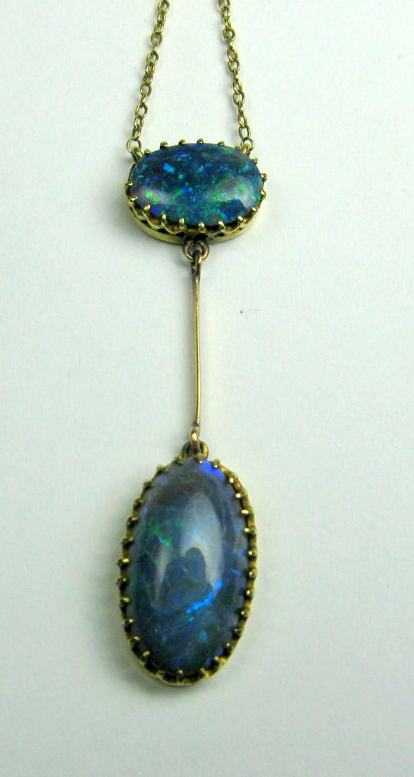 An Edwardian black opal set necklace