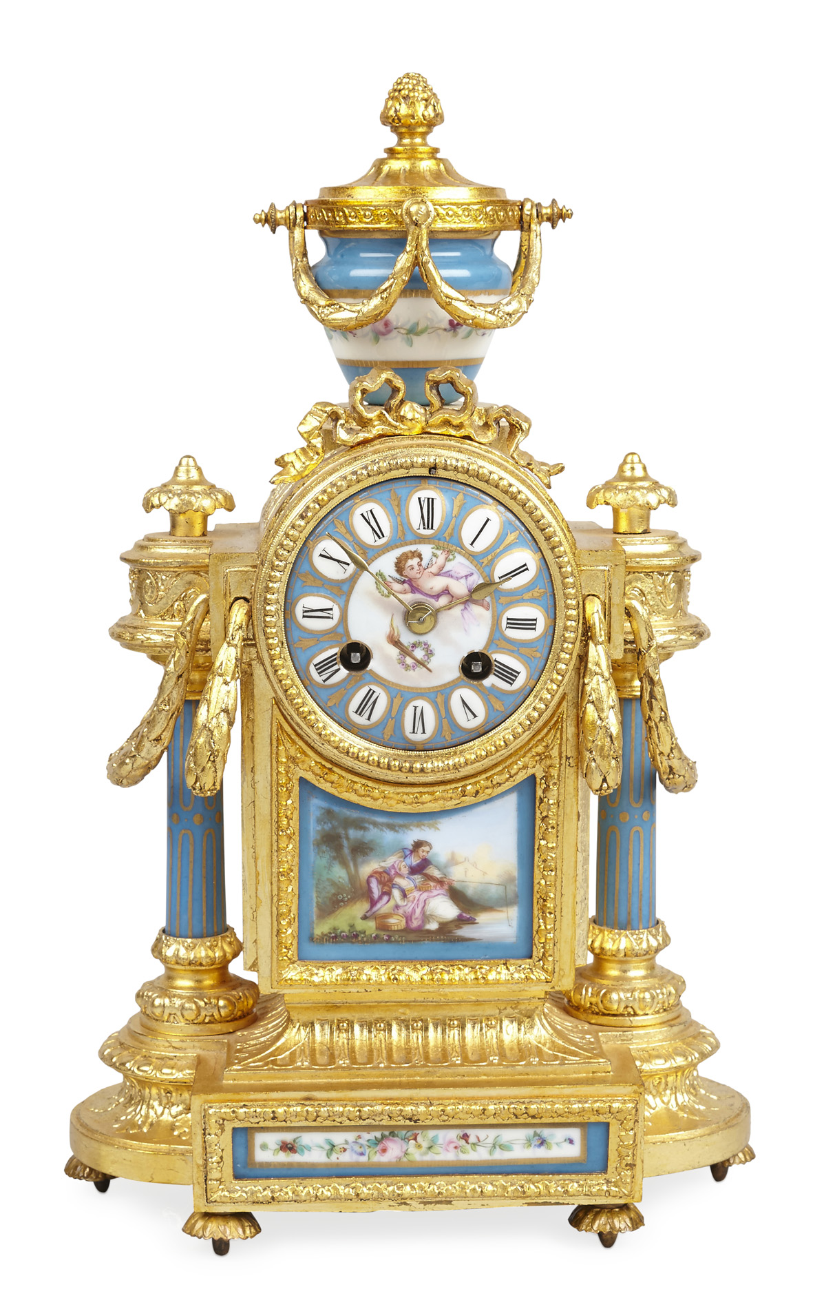 FRENCH PORCELAIN AND GILT METAL MANTEL CLOCK