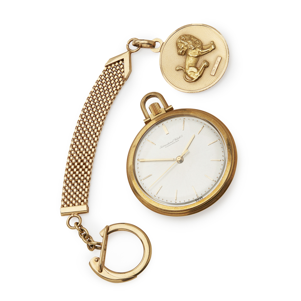 IWC - A gentleman's 18ct gold dress pocket watch and chain