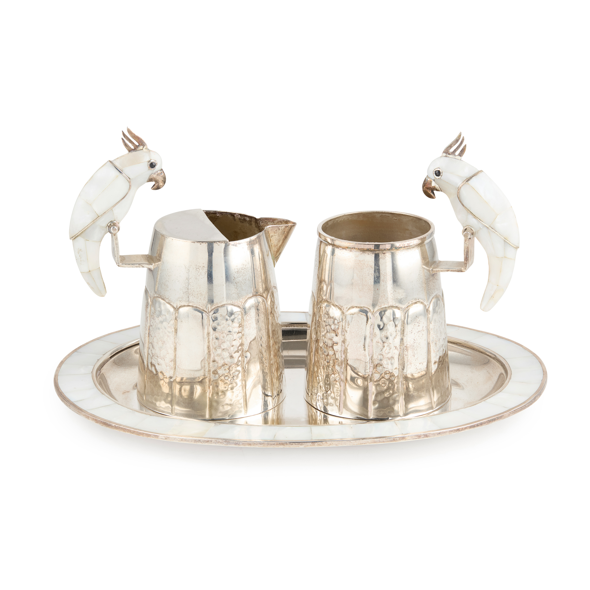 A 20TH CENTURY MEXICAN TANKARD, JUG AND TRAY SET