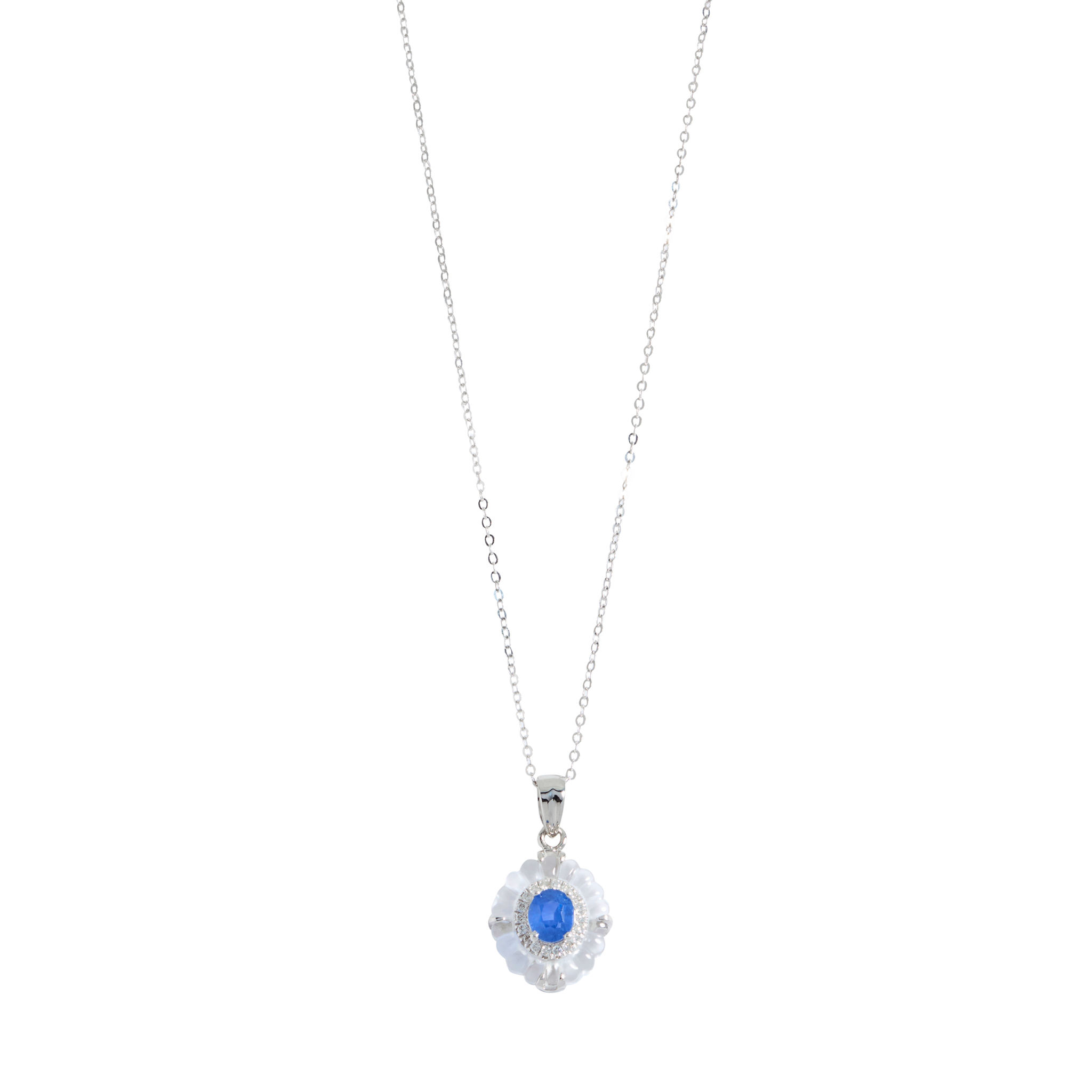A sapphire, diamond and rock-crystal pendant necklace