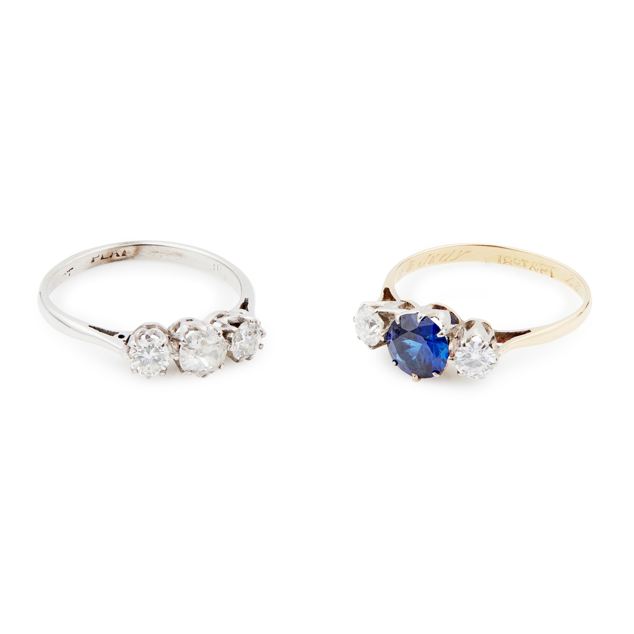 Two three-stone diamond rings
