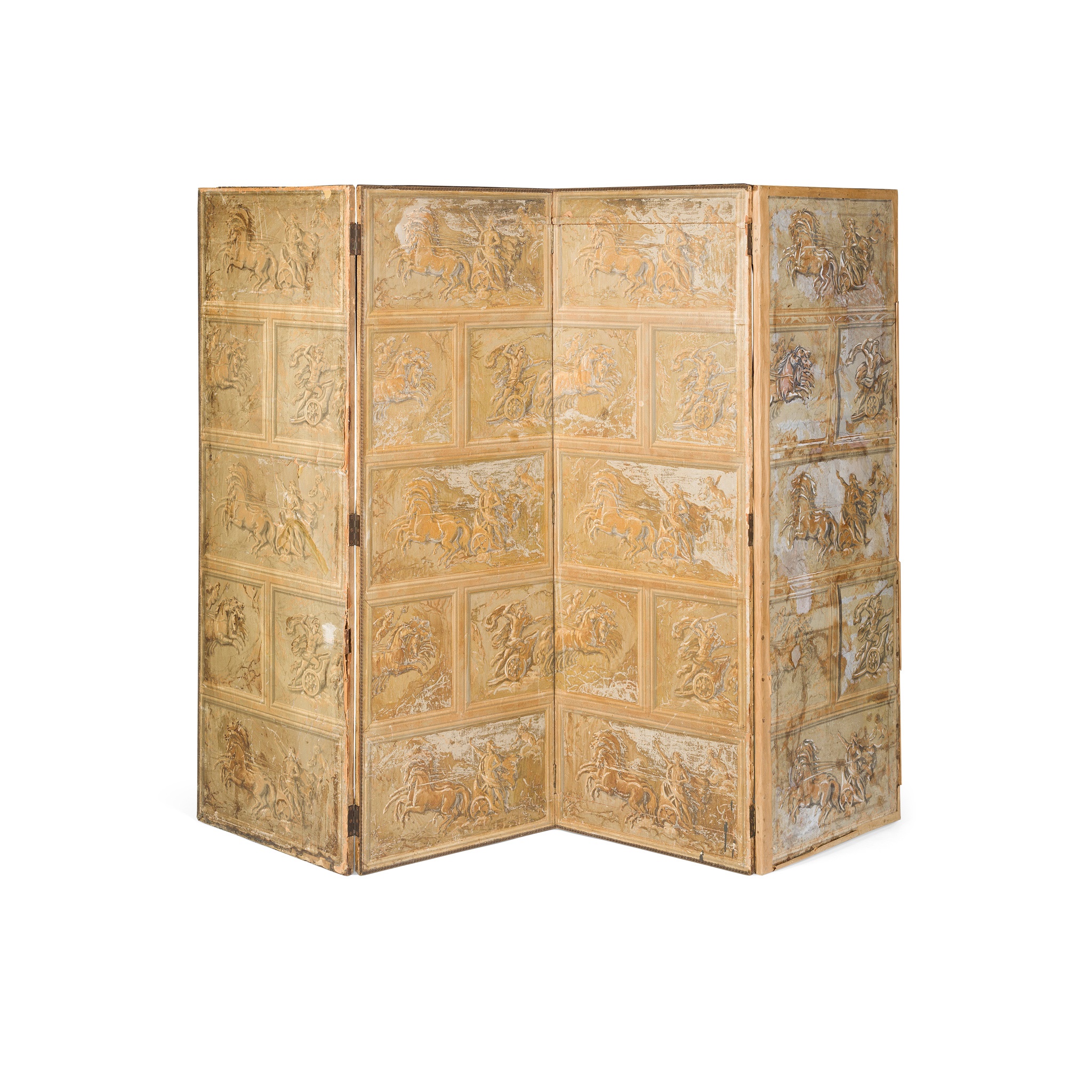 VICTORIAN PAINTED FOUR-FOLD SCREEN