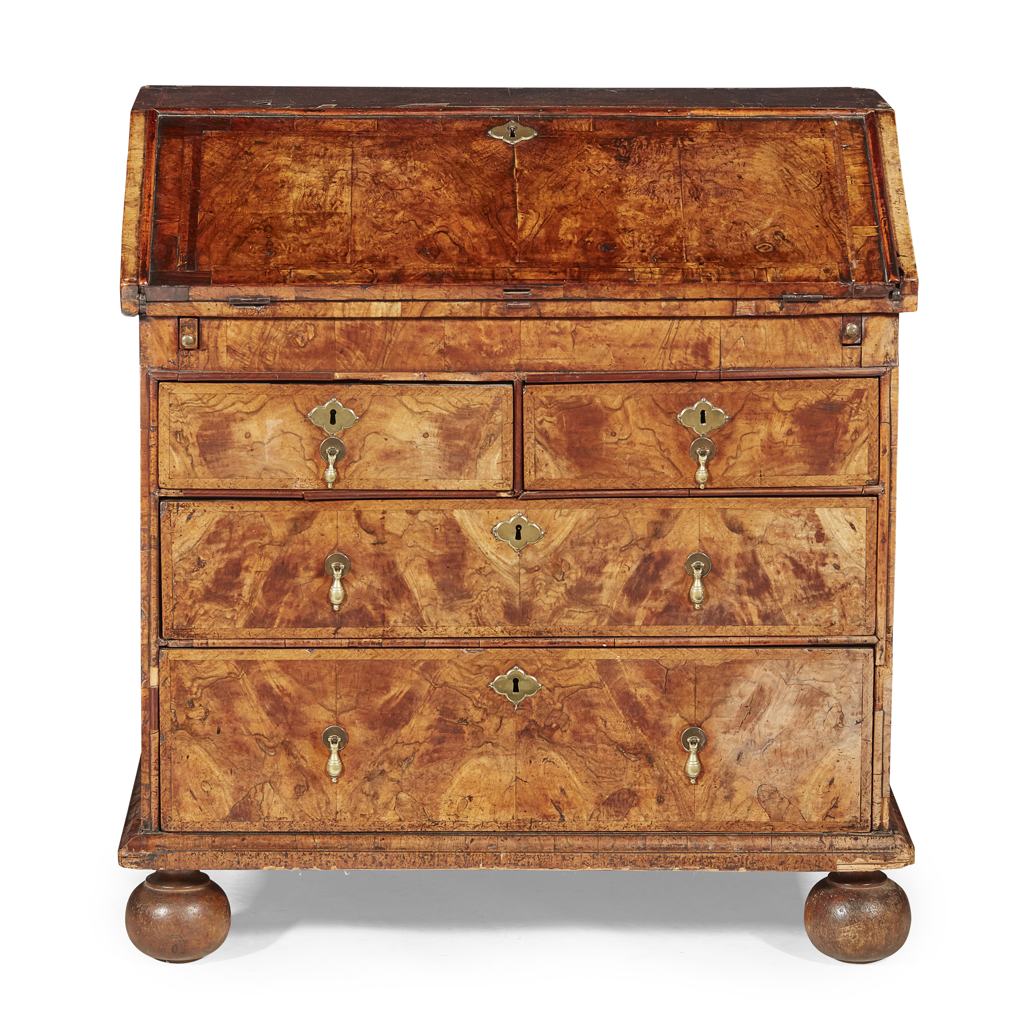 QUEEN ANNE WALNUT AND FEATHER-BANDED BUREAU