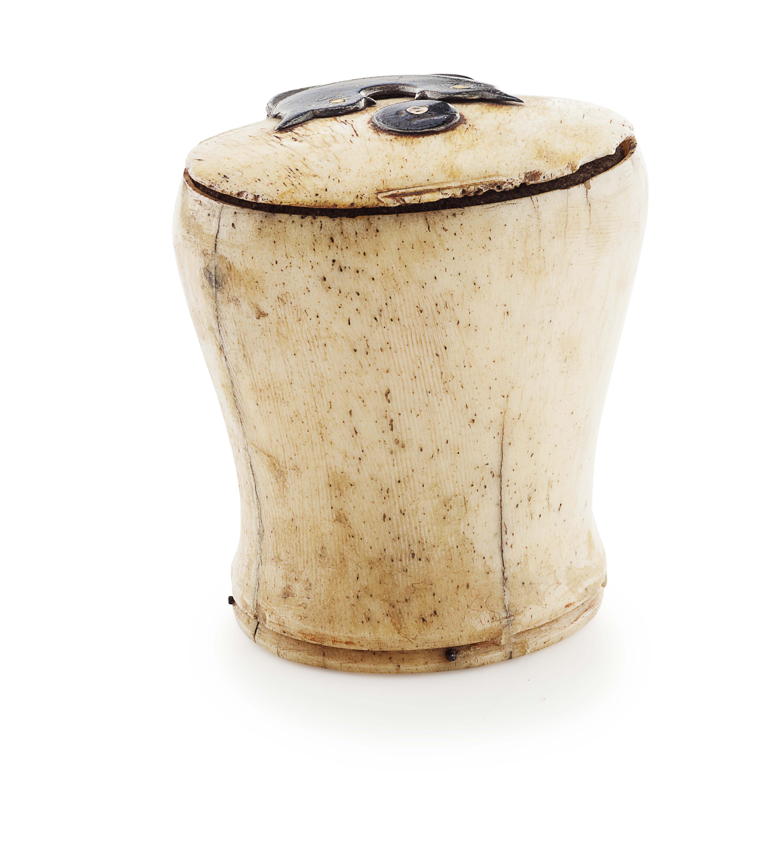 An early 18th century bone and silver mounted snuff mull