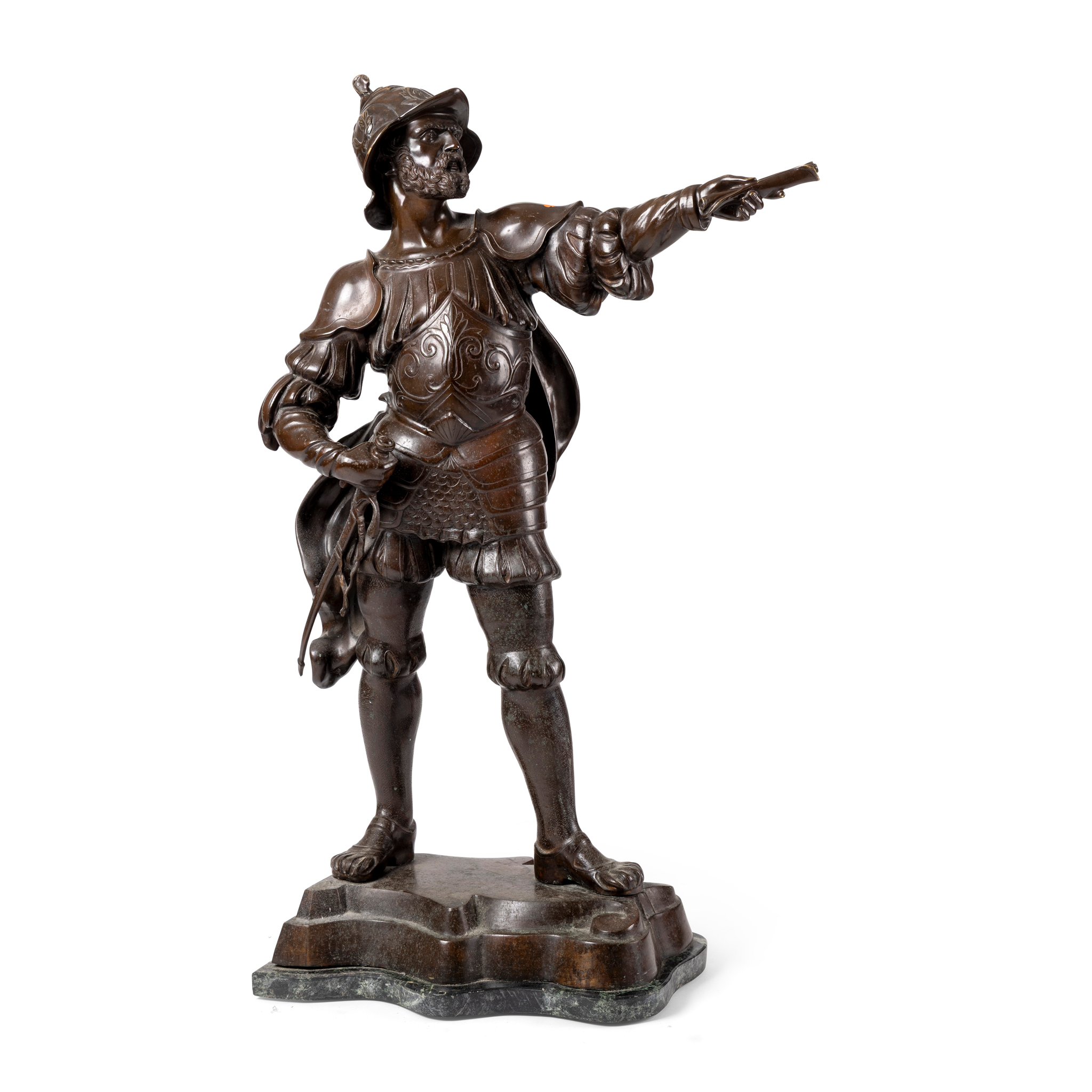 A BRONZE FIGURE OF A MERCENARY MESSENGER, DUVAL
