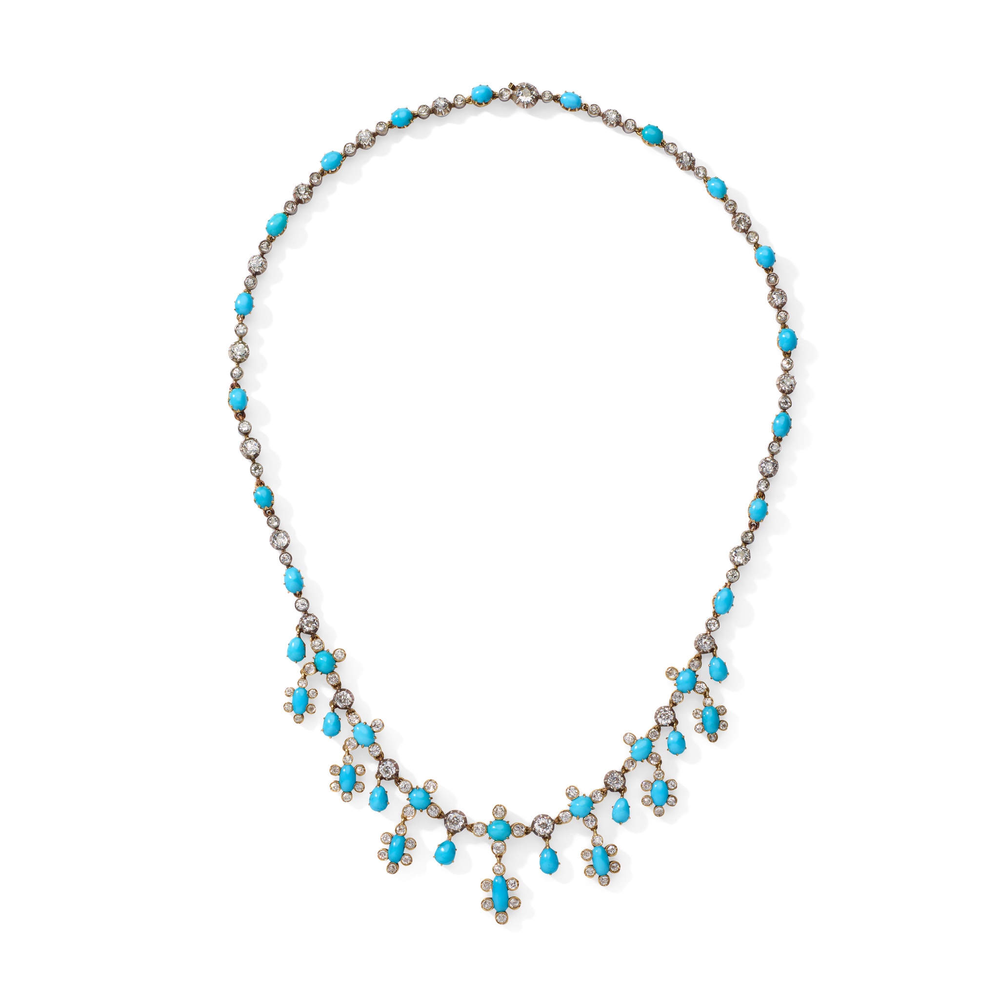 A late 19th century turquoise and diamond necklace, circa 1890-1900