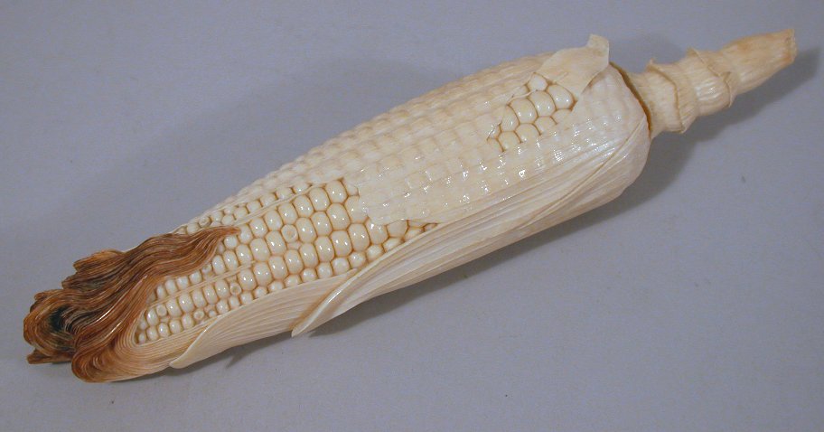 A Japanese carved ivory corn on the cob