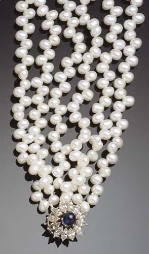 A multi row freshwater pearl necklace,