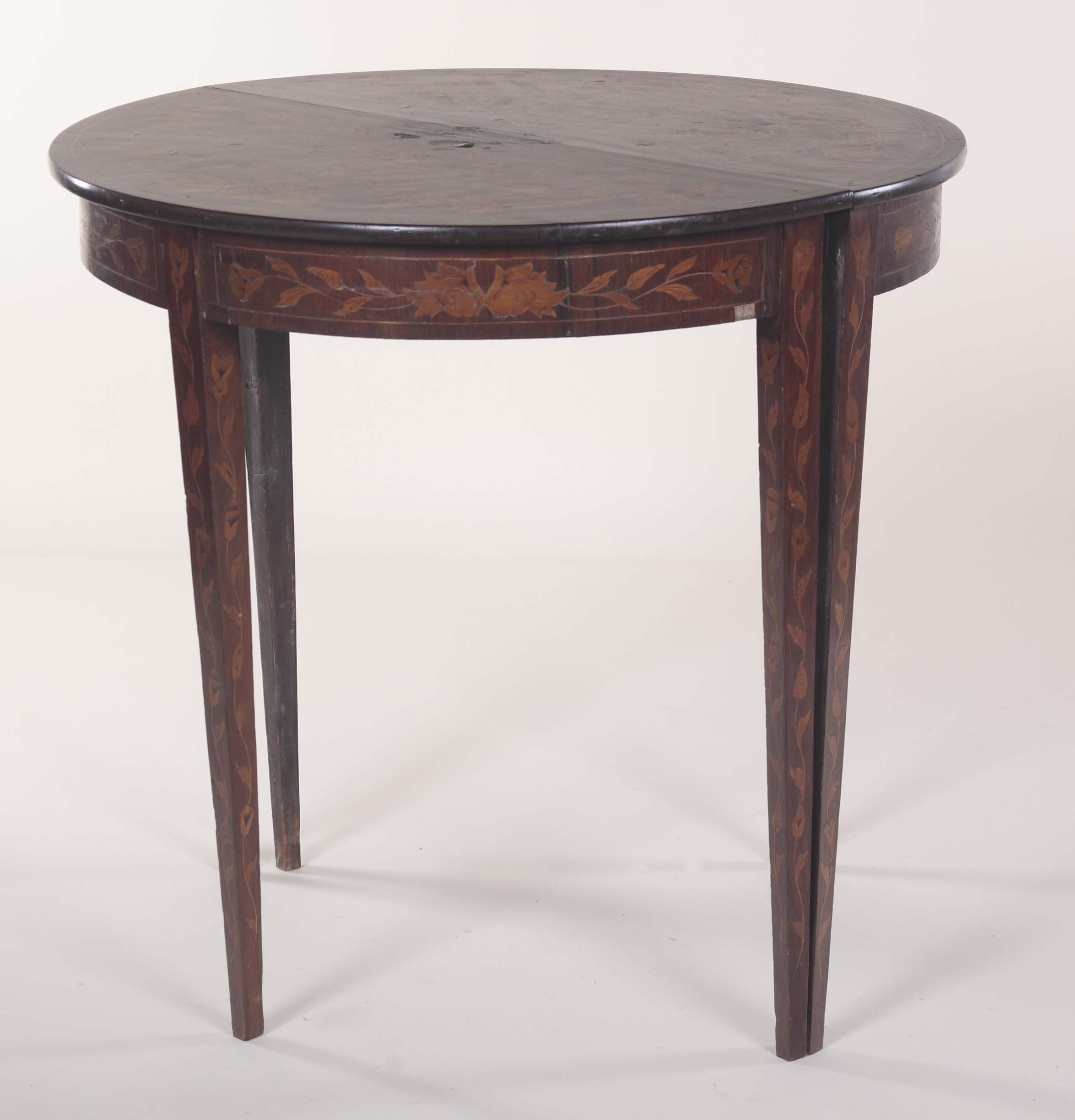 A pair of 19th century Dutch floral marquetry mahogany D-end tables
