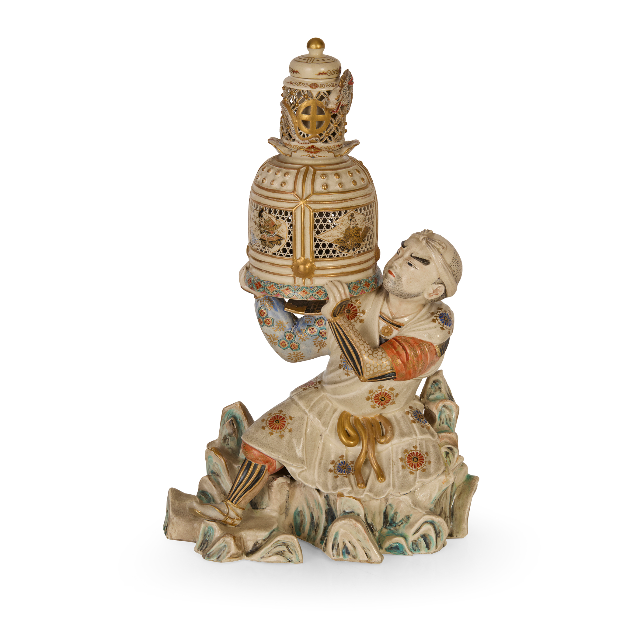 JAPANESE SATSUMA 'FIGURAL' KORO WITH LID