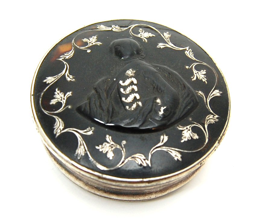 An Old Sheffield plate and tortoiseshell snuff box