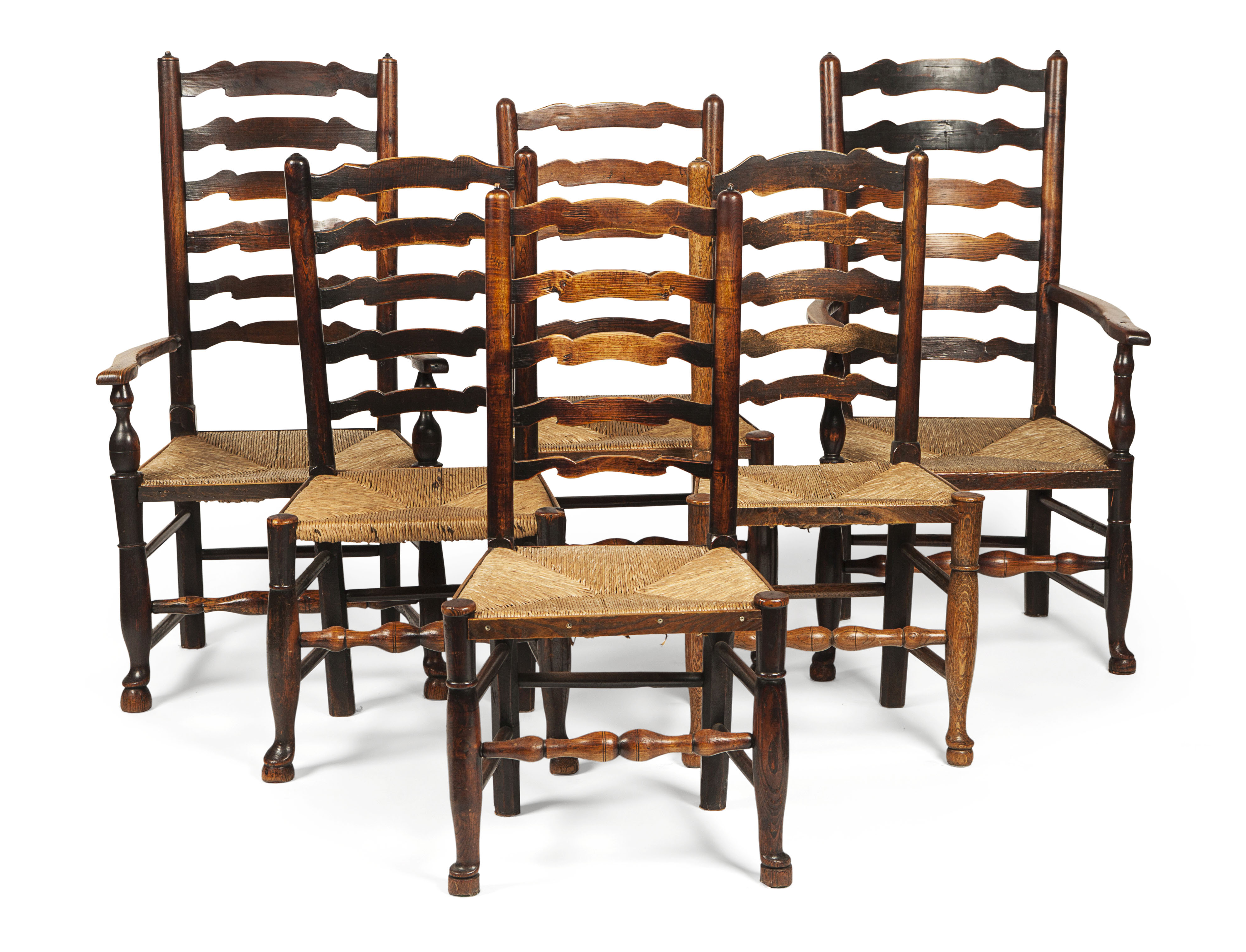 SET OF SIX STAINED ASH LADDERBACK CHAIRS