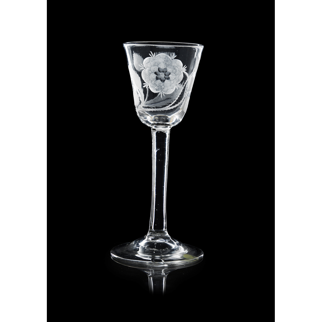 AN ENGRAVED JACOBITE WINE GLASS