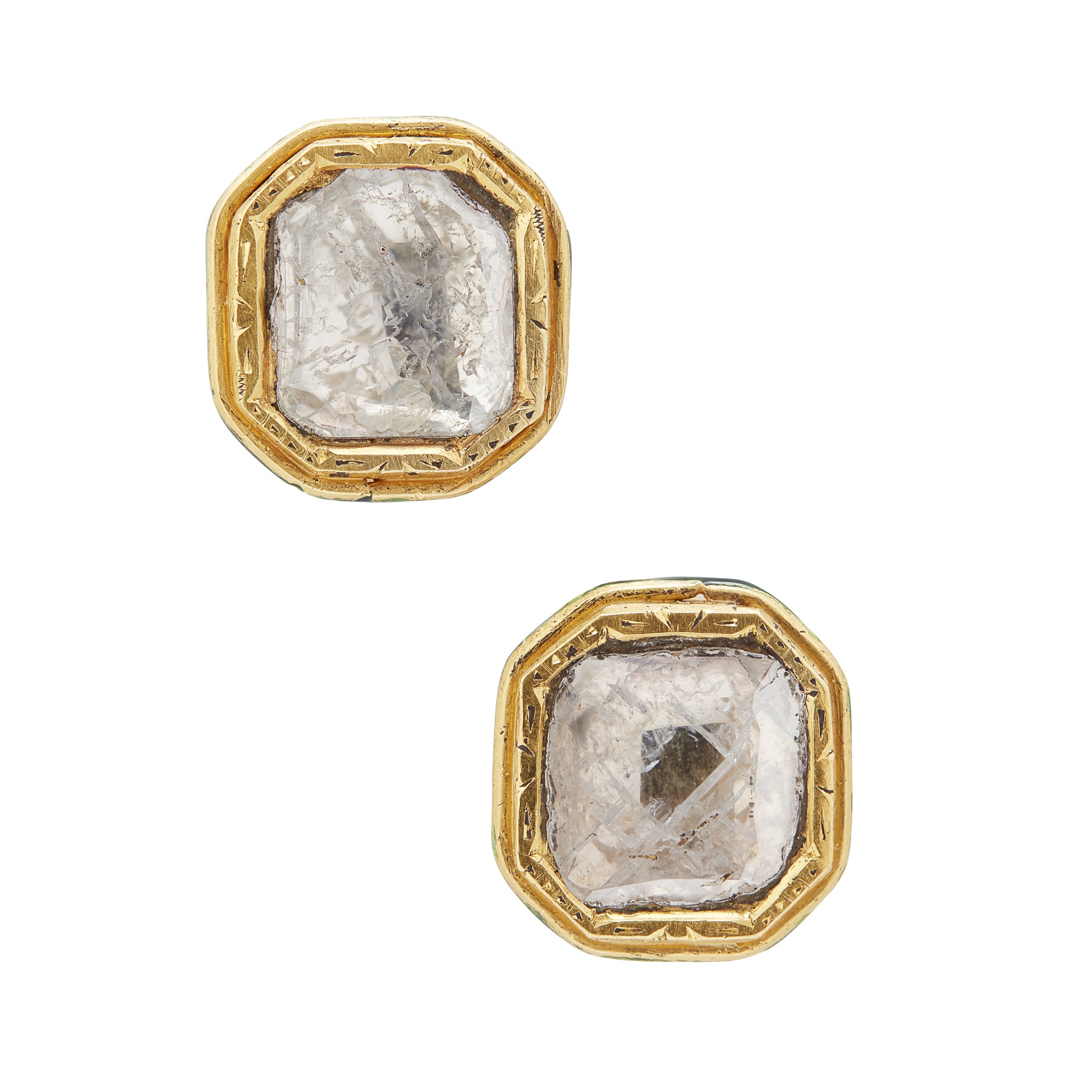 A pair of Indian diamond set earrings