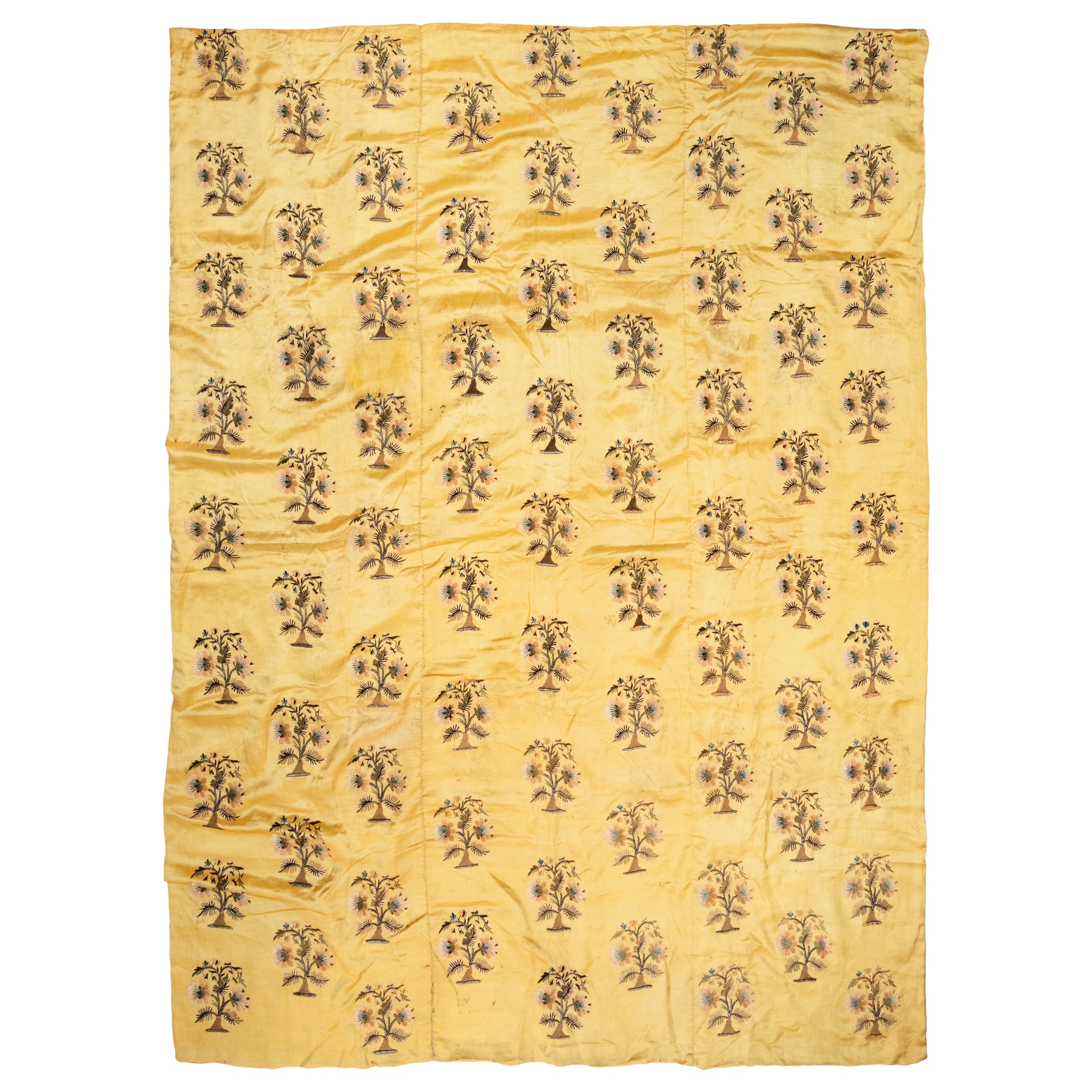 A FINE OTTOMAN SILK AND METAL-THREAD EMBROIDERED COVERLET OR WALL HANGING