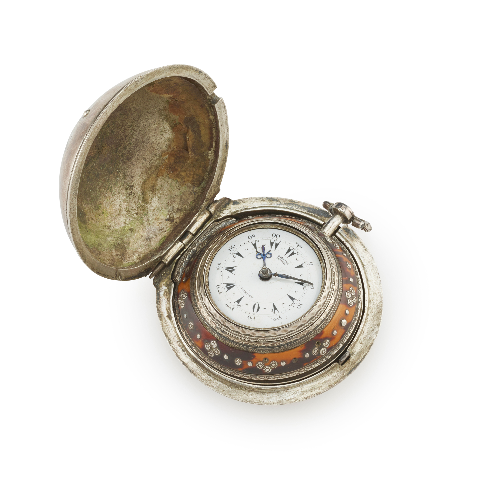 George Prior/Max Borell, London. A fine & rare silver/tortoiseshell quadruple cased Turkish market pocket watch,