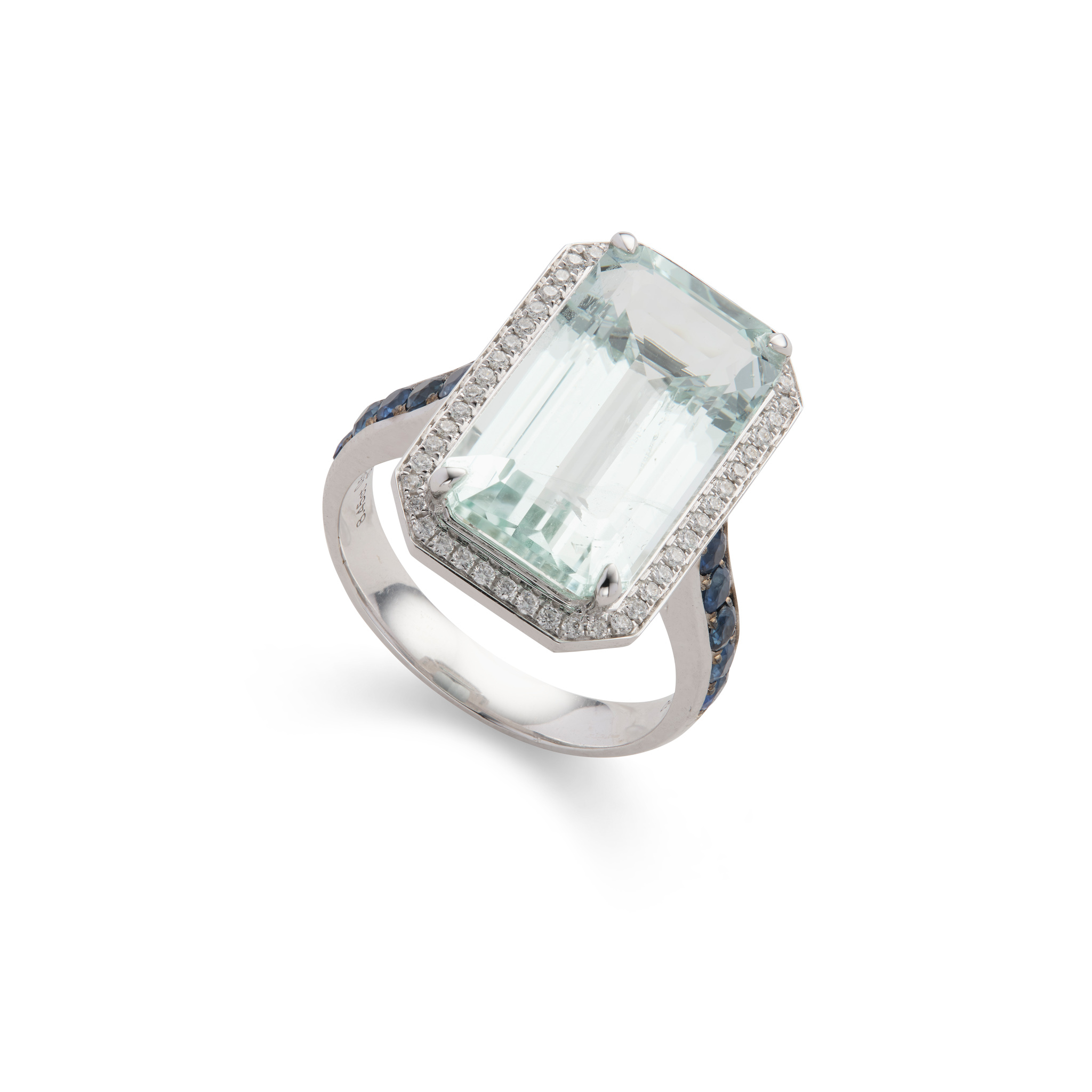 An aquamarine, sapphire and diamond cocktail ring