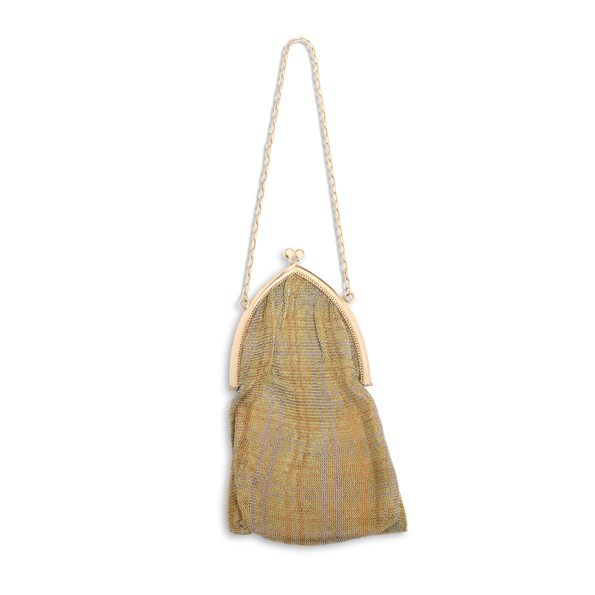 A 9ct tri-coloured gold mesh purse