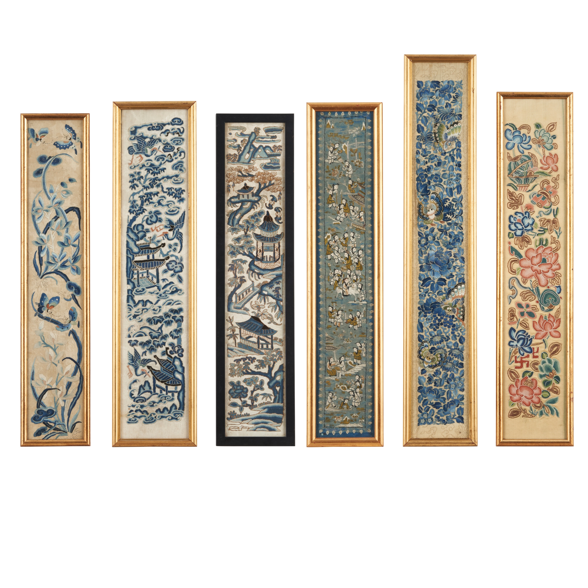 GROUP OF SIX SILK EMBROIDERED SLEEVE BANDS