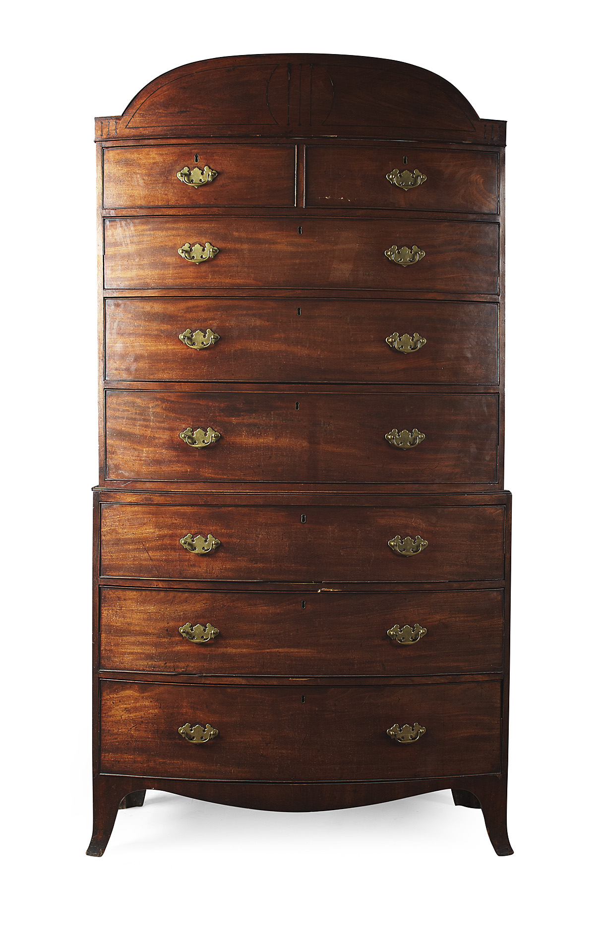 REGENCY MAHOGANY AND INLAY BOWFRONT CHEST ON CHEST